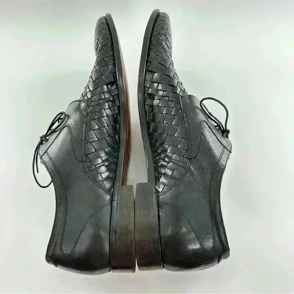 Mercanti Fiorentini mens wingtip oxfords size 11.5 black Italian leather woven